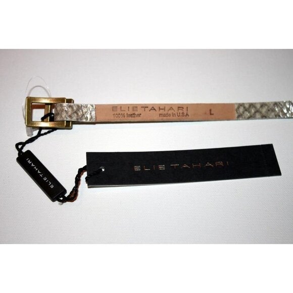 $128 ELIE TAHARI Slim SKINNY Casey BELT Python LEATHER Made in USA ( L ) main image 2